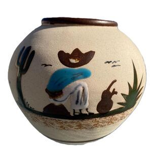 TONALA Sleeping Rancher Pottery Vase MEXICO 6 inches tall